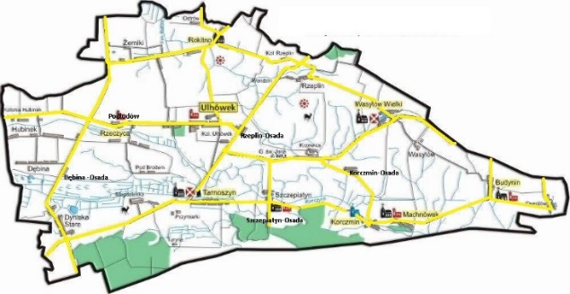 Mapa Gminy Ulhówek i jej miejscowości