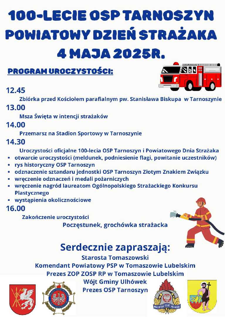 100-LECIE OSP TARNOSZYN. 
POWIATOWY DZIEŃ STRAŻAKA. 
4 MAJA 2025 r.