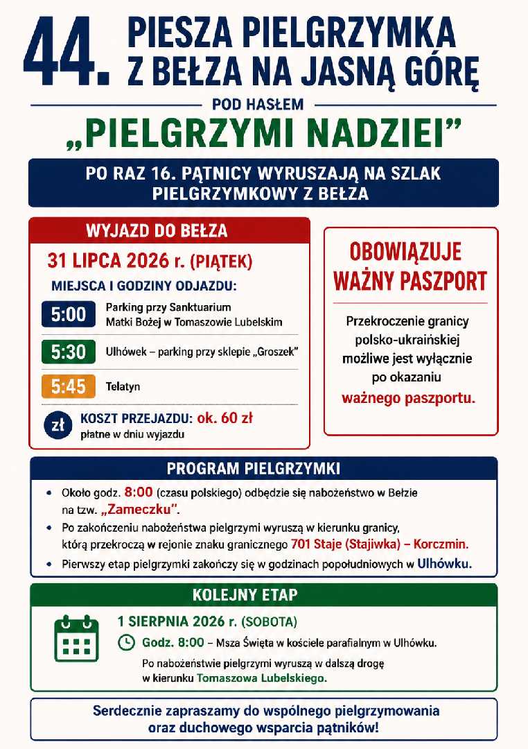 44 piesza pielgrzymka z Bełza na Jasną Górę