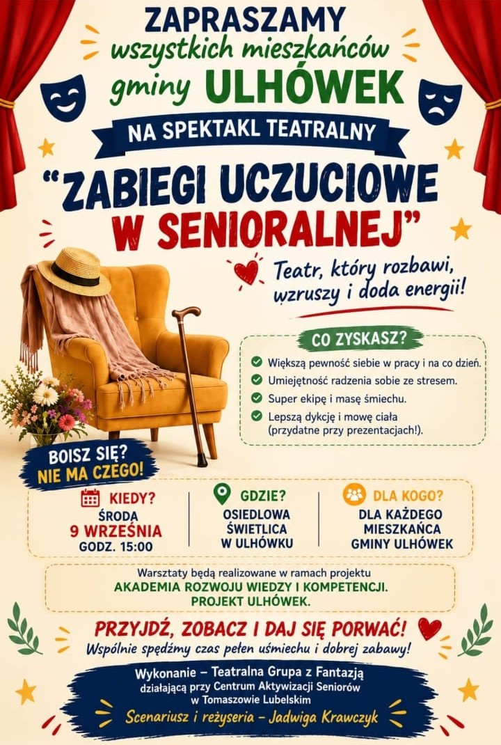 „Zabiegi uczuciowe w senioralnej” – spektakl teatralny 9 września 2026 r.