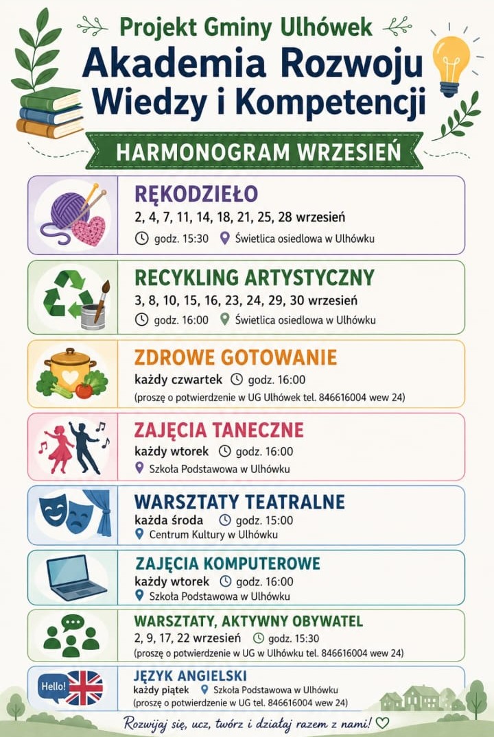 Akademia Rozwoju Wiedzy i Kompetencji – harmonogram zajęć na wrzesień 2026 r.