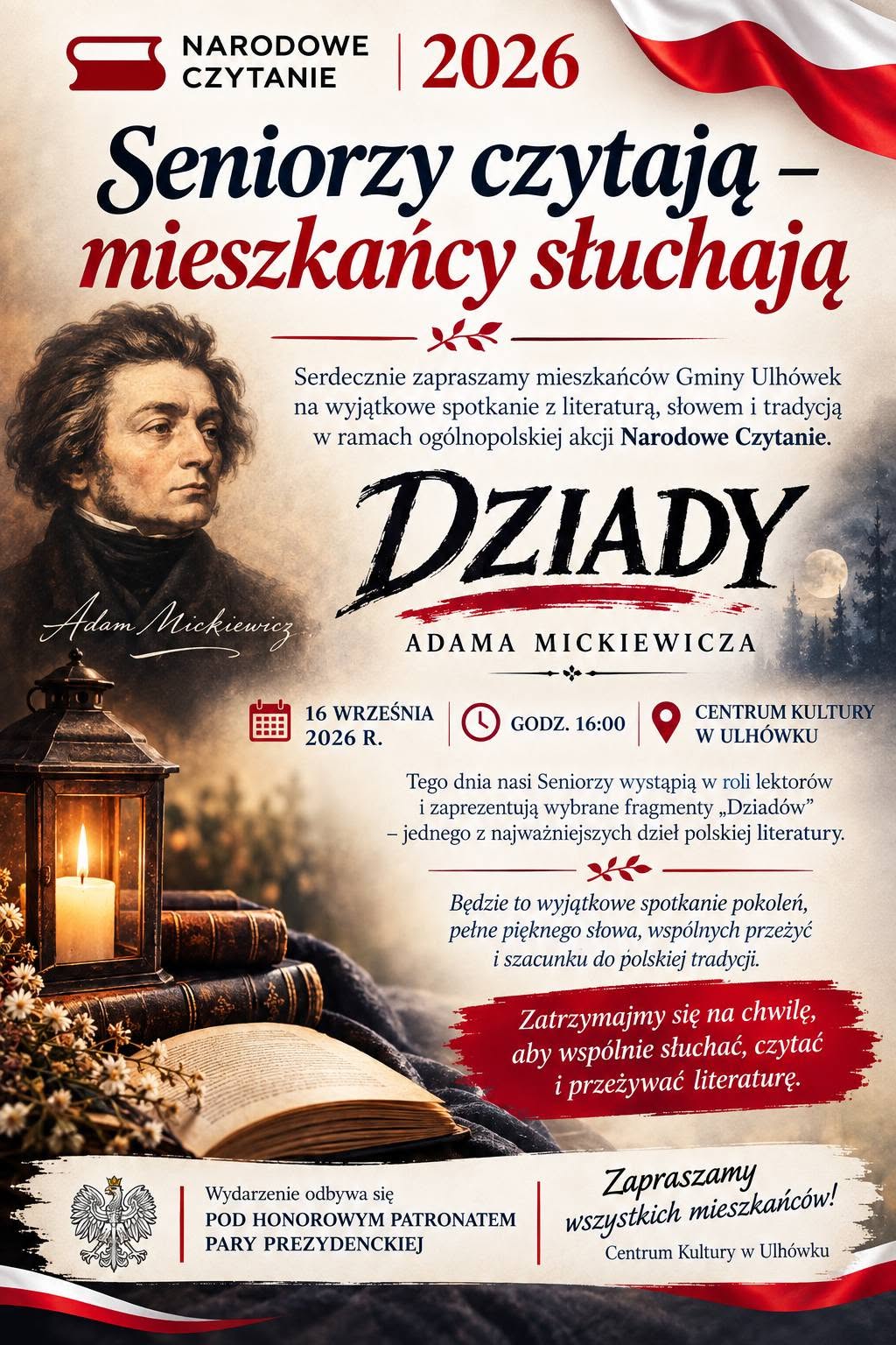 Narodowe Czytanie 2026 w Ulhówku – seniorzy czytają „Dziady”
