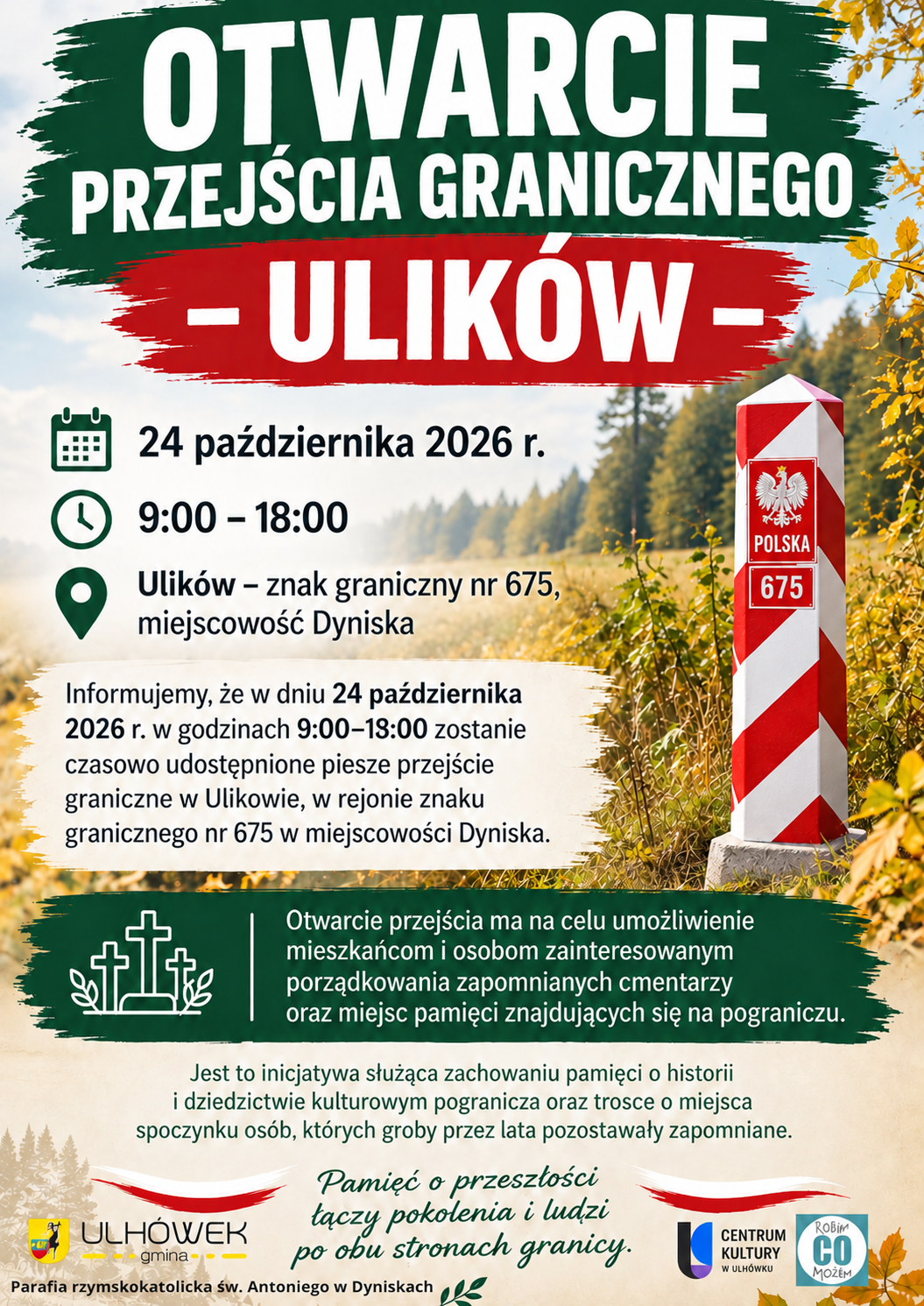 Zdjęcie do artykułu: Czasowe otwarcie pieszego przejścia granicznego Ulików – 24 października 2026 r.
