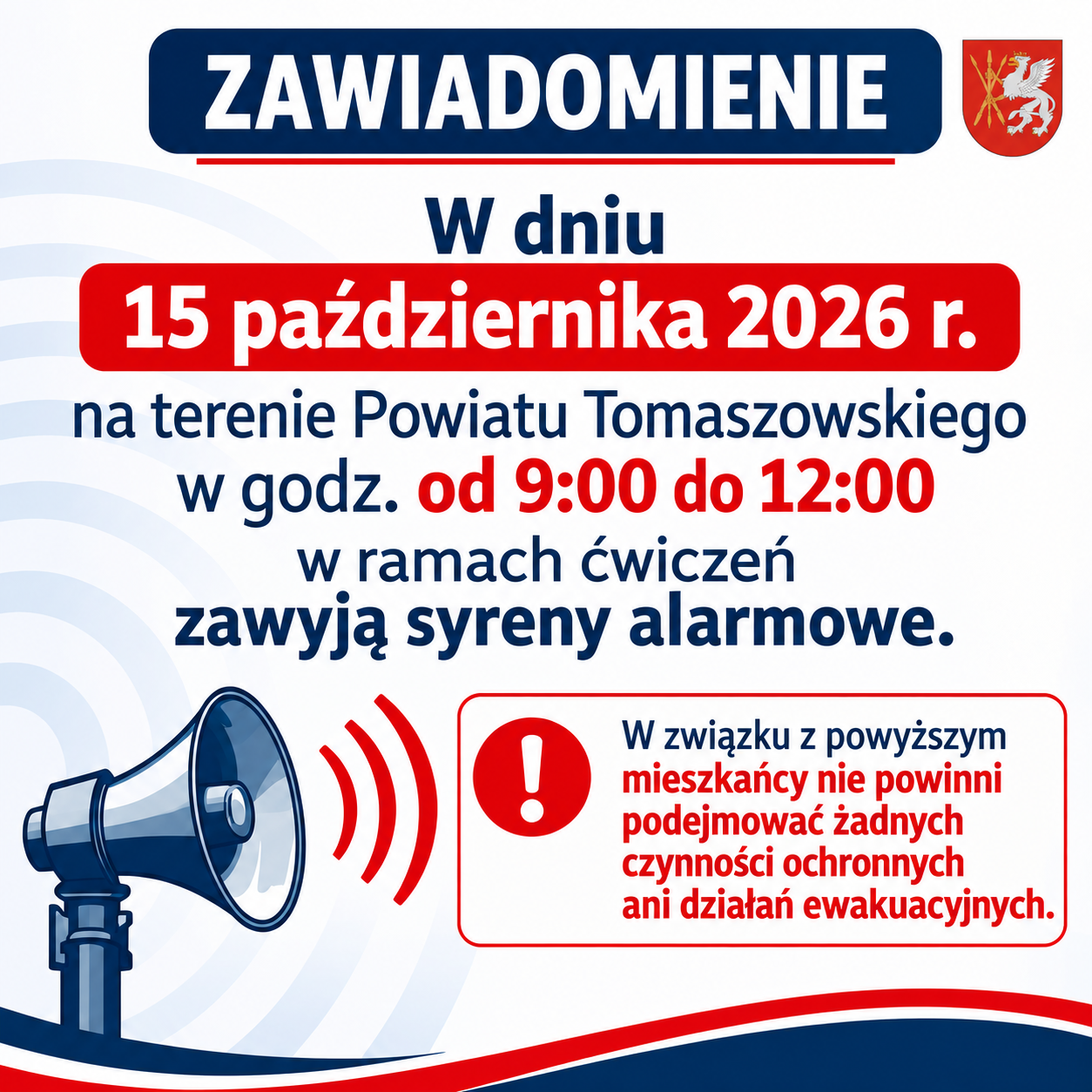 Zdjęcie do artykułu: Próba syren alarmowych w powiecie tomaszowskim — 15 października 2026 r.